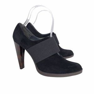 Stuart Weitzman Womens Black Leather Elastic Trim Cone Heel Ankle Bootie Sz 6.5